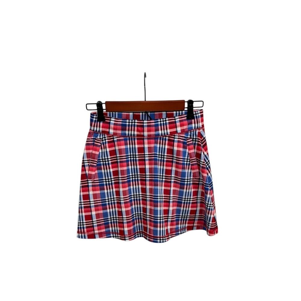 T by Talbots Skirt Red Blue White Plaid Casual Athletic Skort Size Small